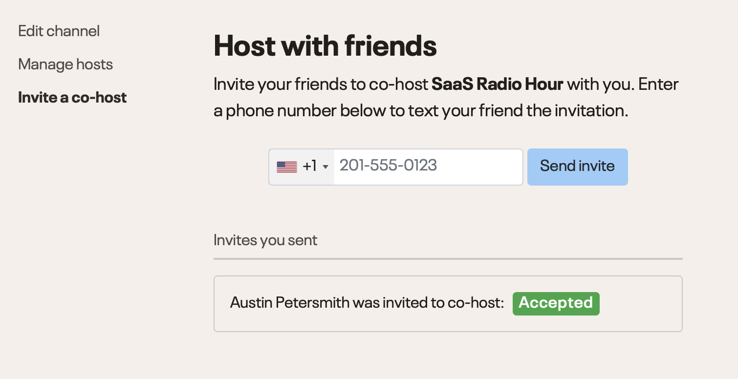 Add friends to co-host your show.